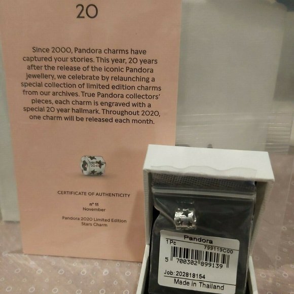 Authentic Pandora 20th Anniversary Stars charm November w/Certificate  retired - Picture 3 of 6